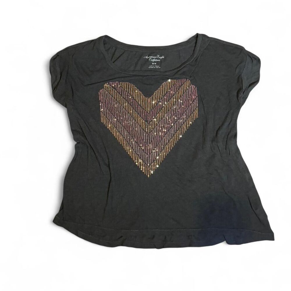 American-eagle-outfitters Grey Sequin Heart Shirt